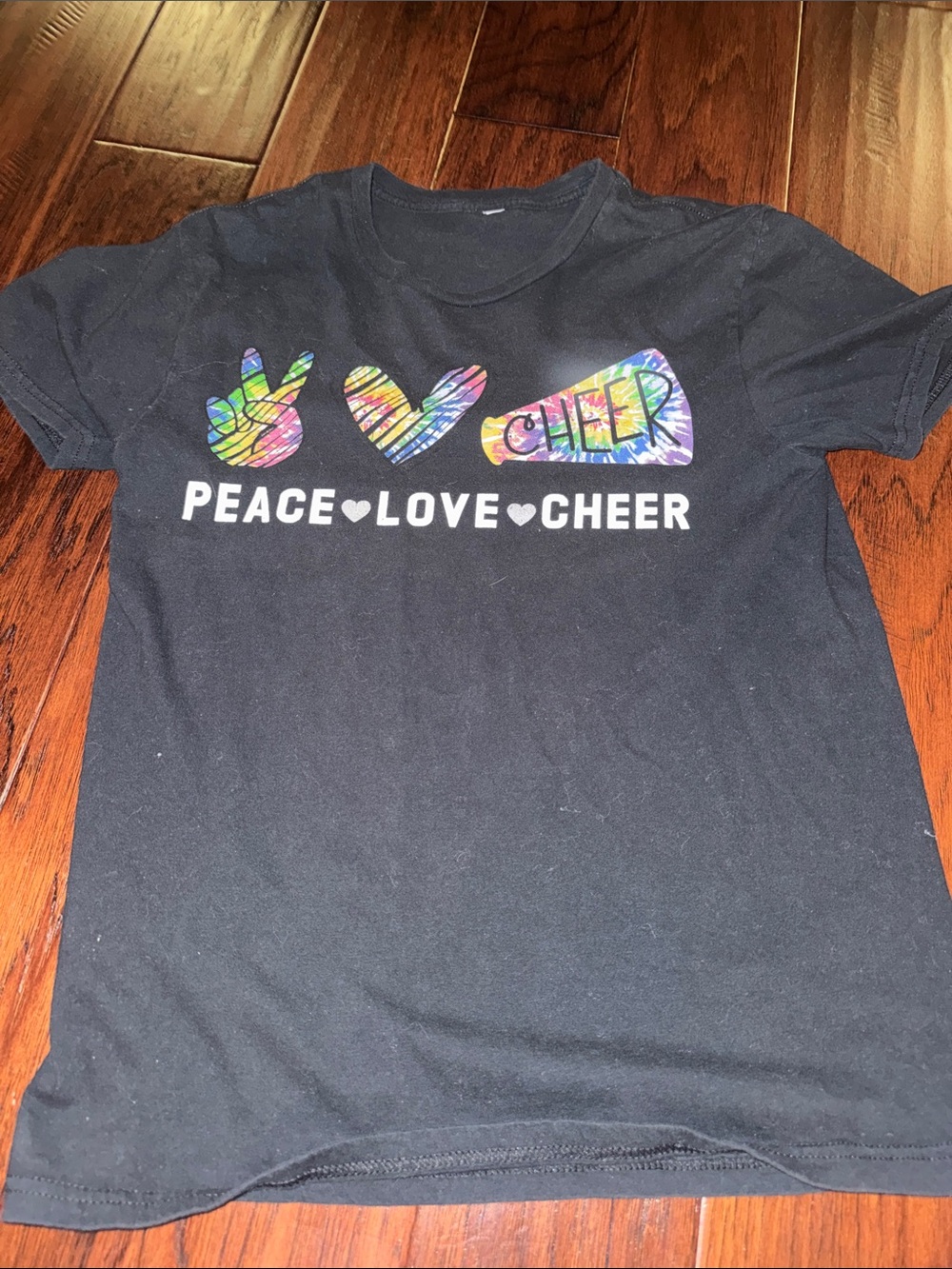 Peace Love Cheer Kids Black Graphic Tee
